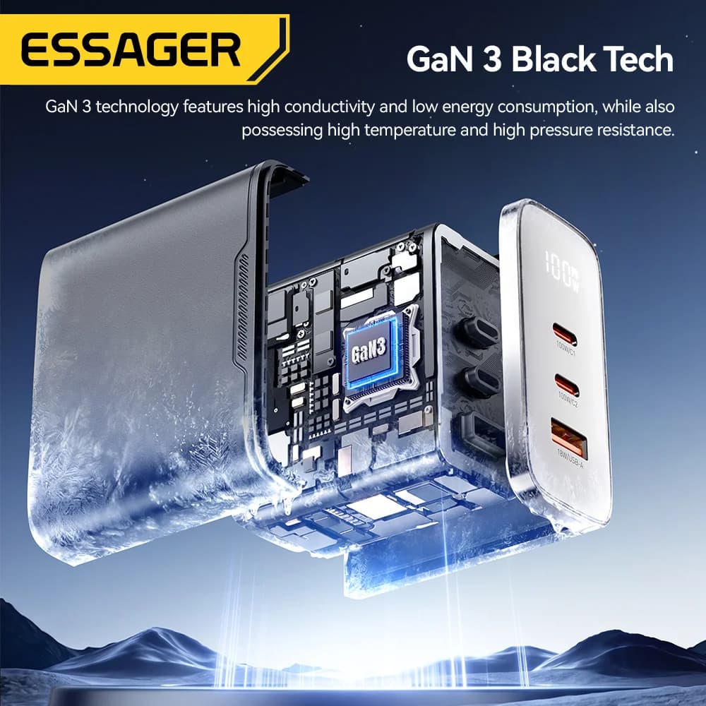 Carregador USB-C GaN 100W com Display Digital