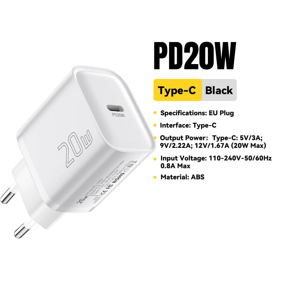 Carregador de Parede Mini USB-C PD de 20W
