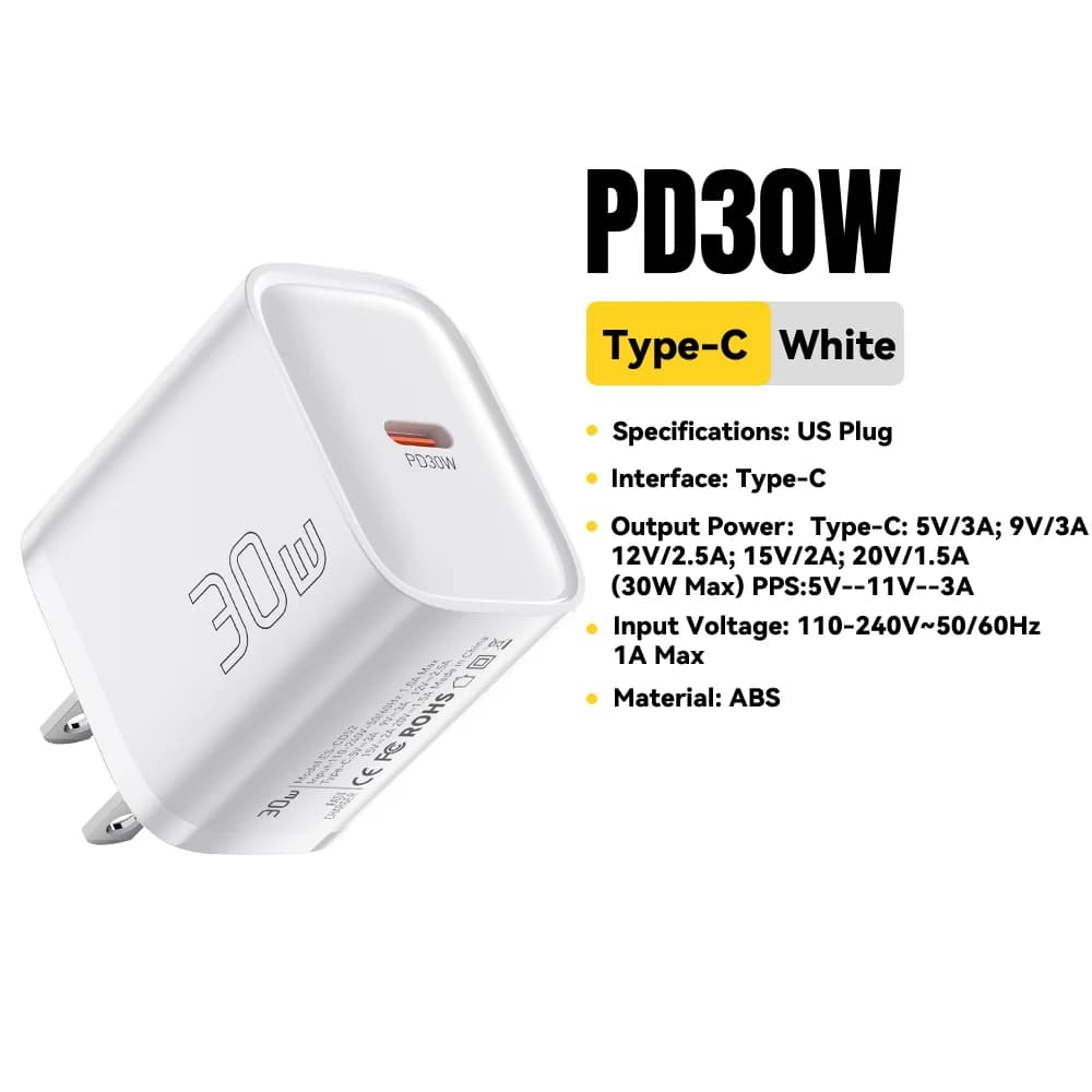 Carregador Rápido Mini USB-C PD 30W