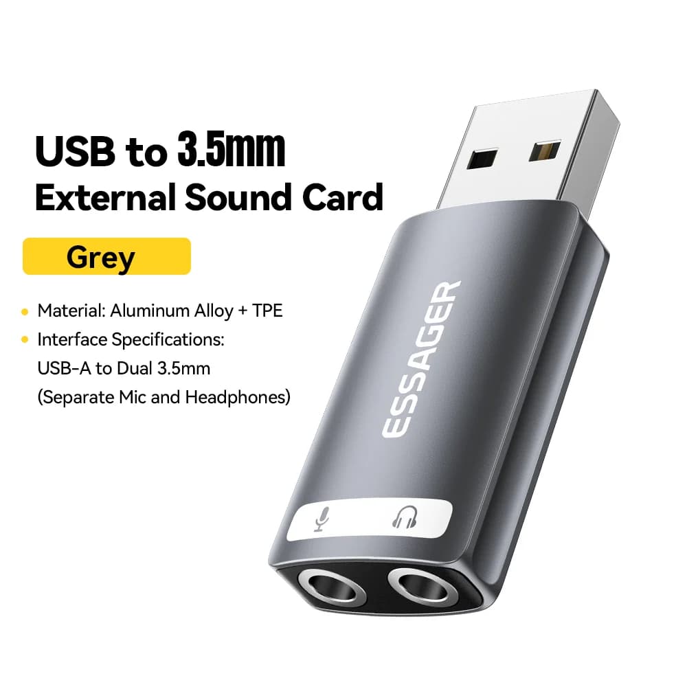 Placa de Som Externa USB com Adaptador de Áudio 3.5mm