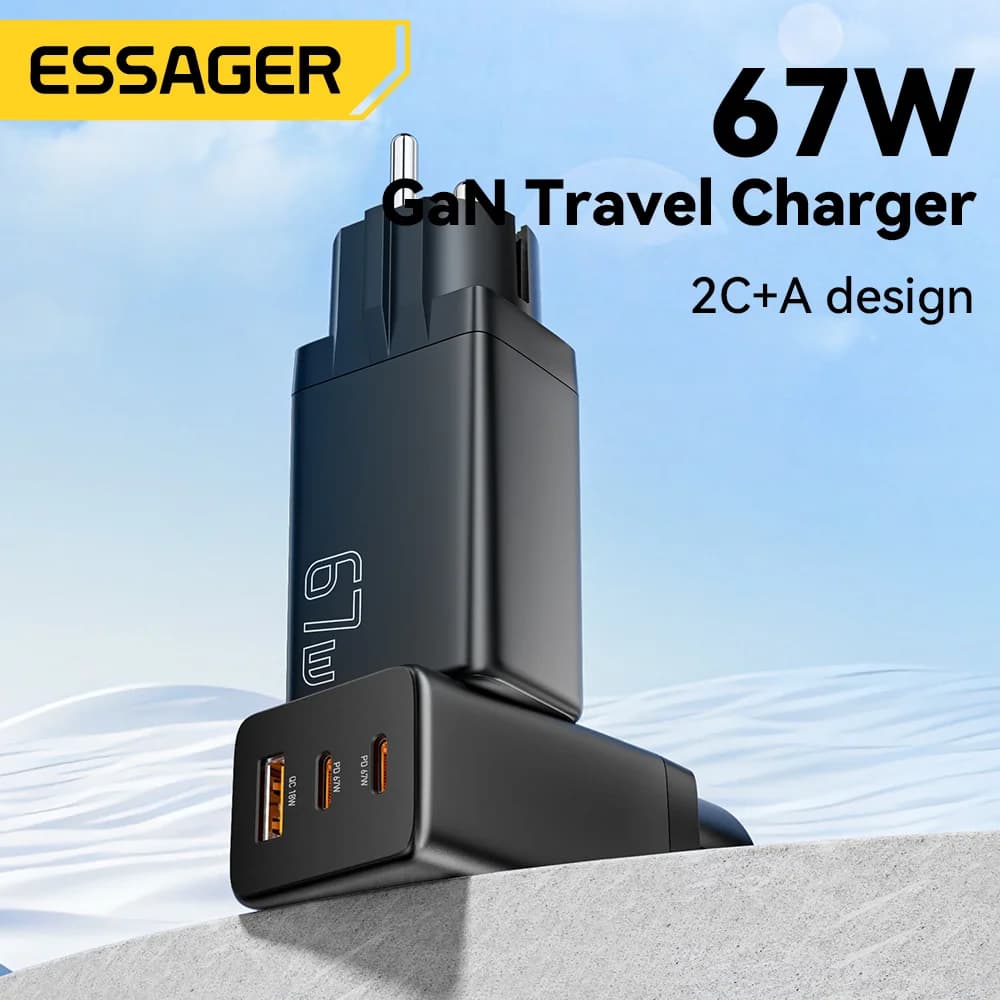 Carregador GaN USB Type-C com Opções de Plugue EU/KR