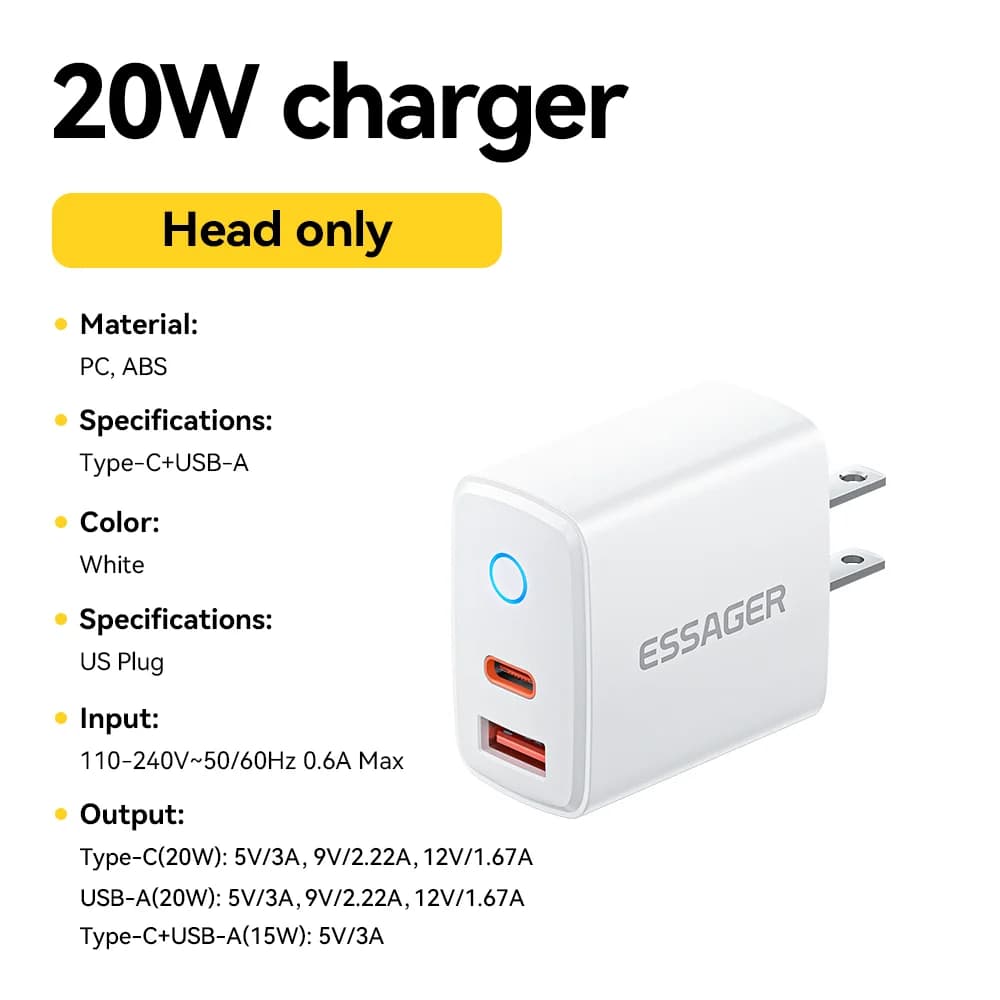 Carregador Rápido USB-C PD 20W