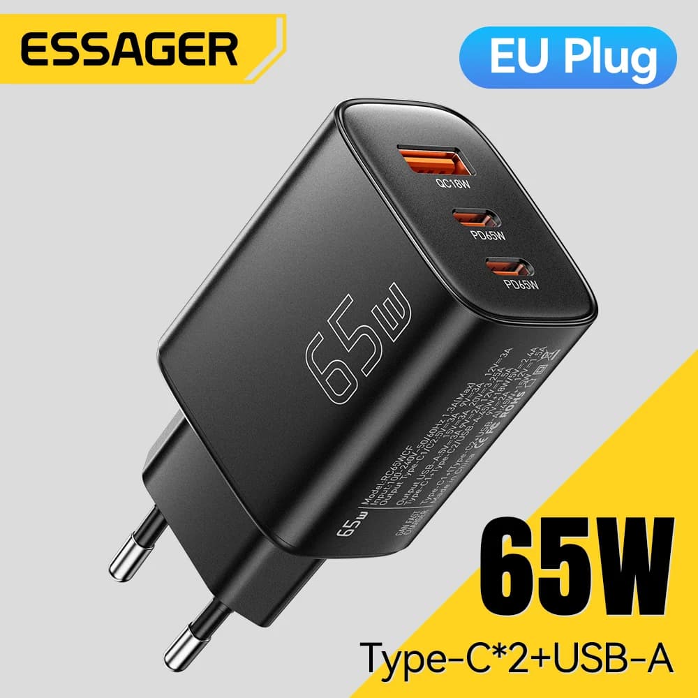 Carregador USB-C GaN 65W com Quick Charge 4.0