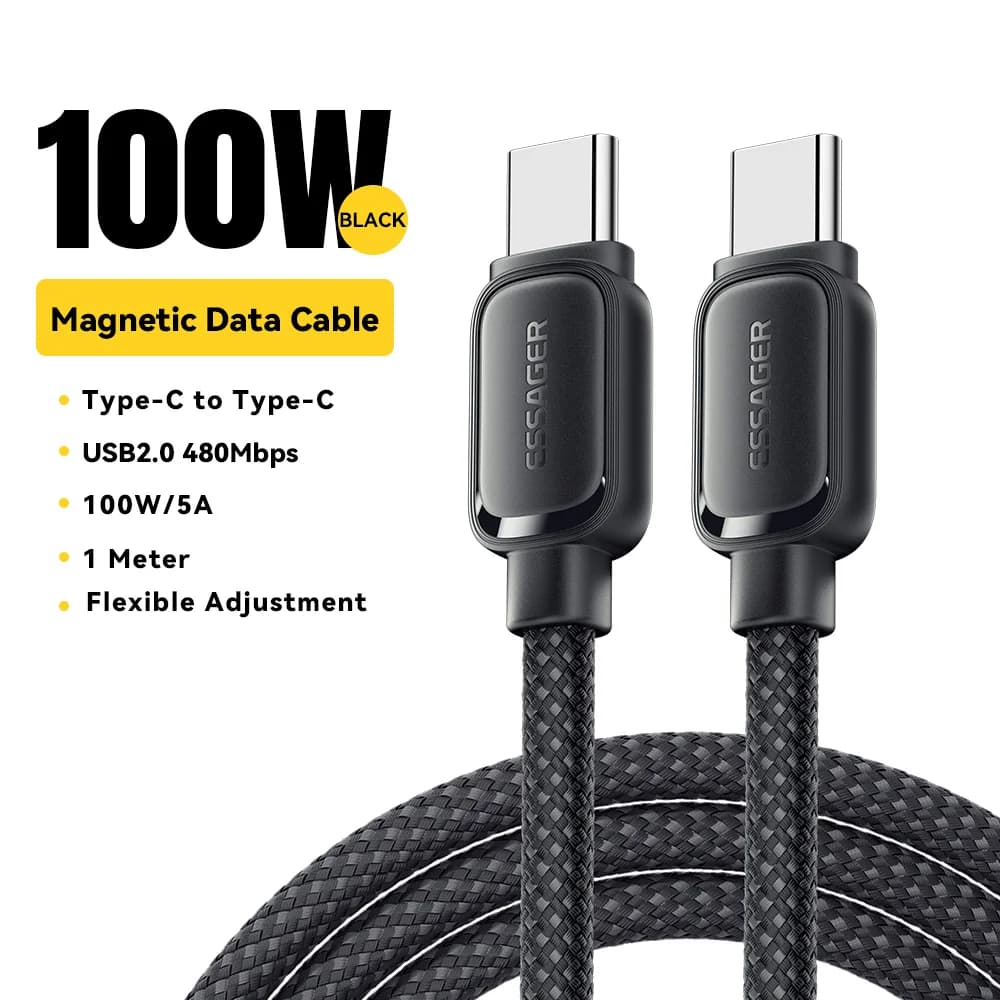 Cabo de Carregamento USB-C Magnético Anti-Enrolamento 100W