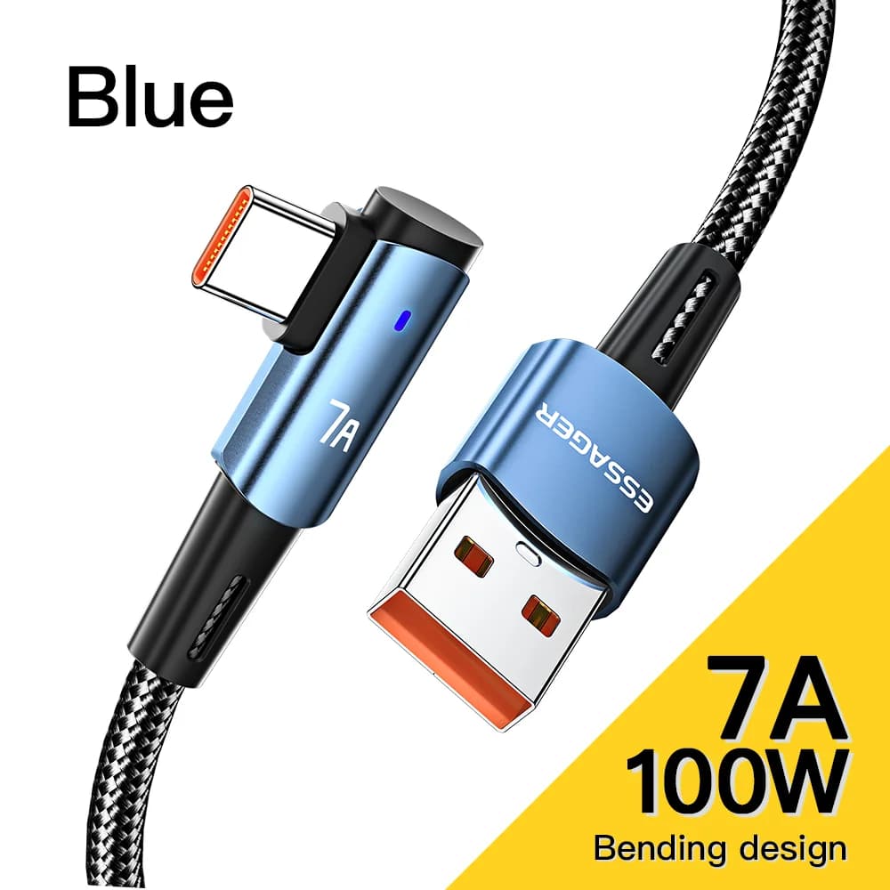Cabo de Carregamento Rápido USB-C para USB-C 100W Ângulo 90 Graus