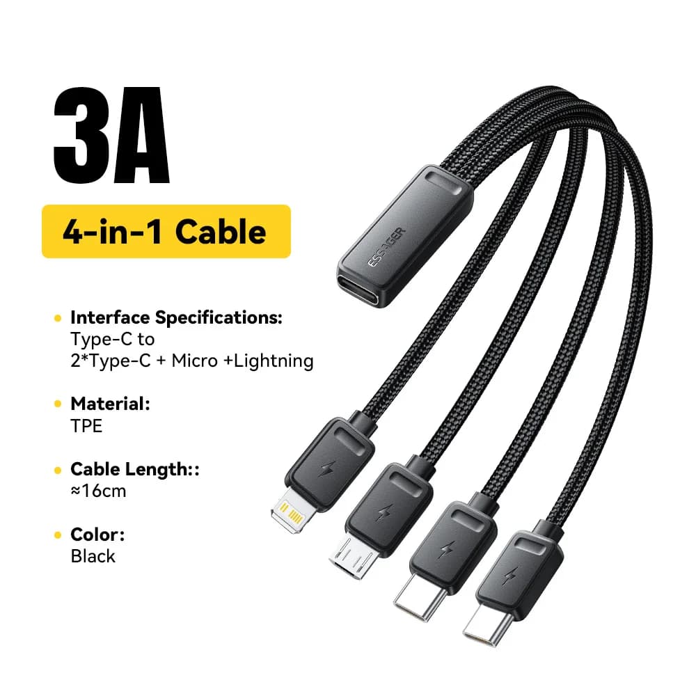 Cabo de Carregamento Multi USB Portátil 4-em-1