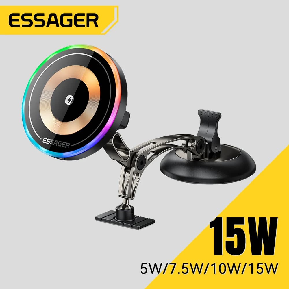 Suporte Automotivo de Carregamento Sem Fio Magnético 15W com Rotação