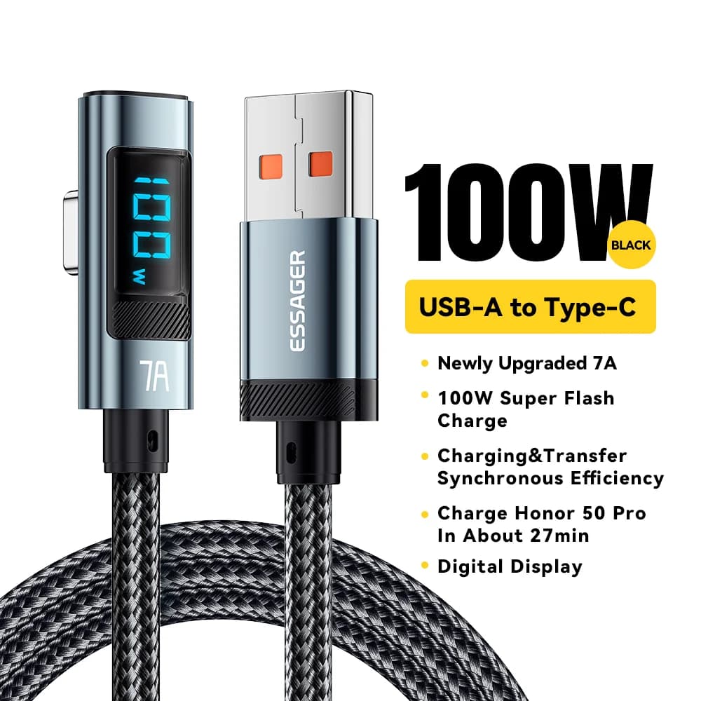 Cabo USB-C Elbow 7A 100W com Display Digital