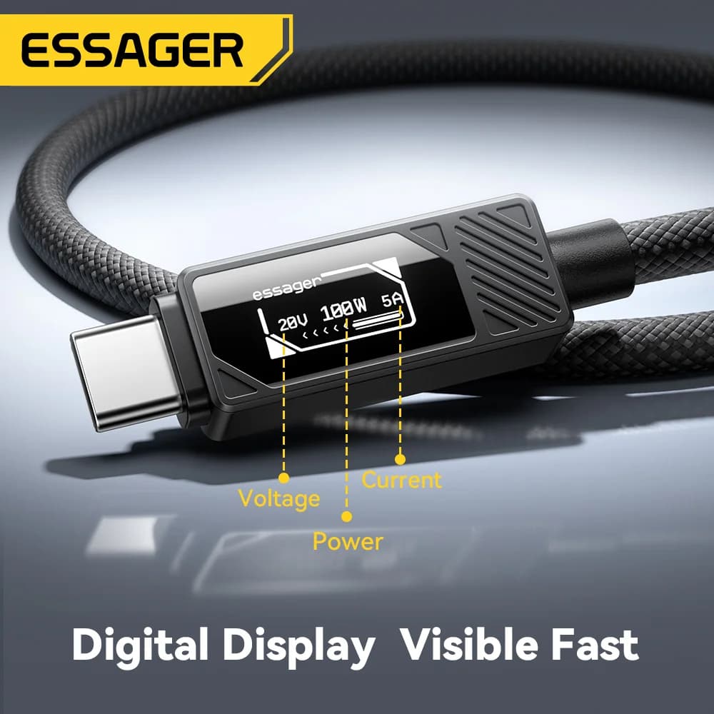 Cabo USB-C 100W com Display Digital e Carregamento PD