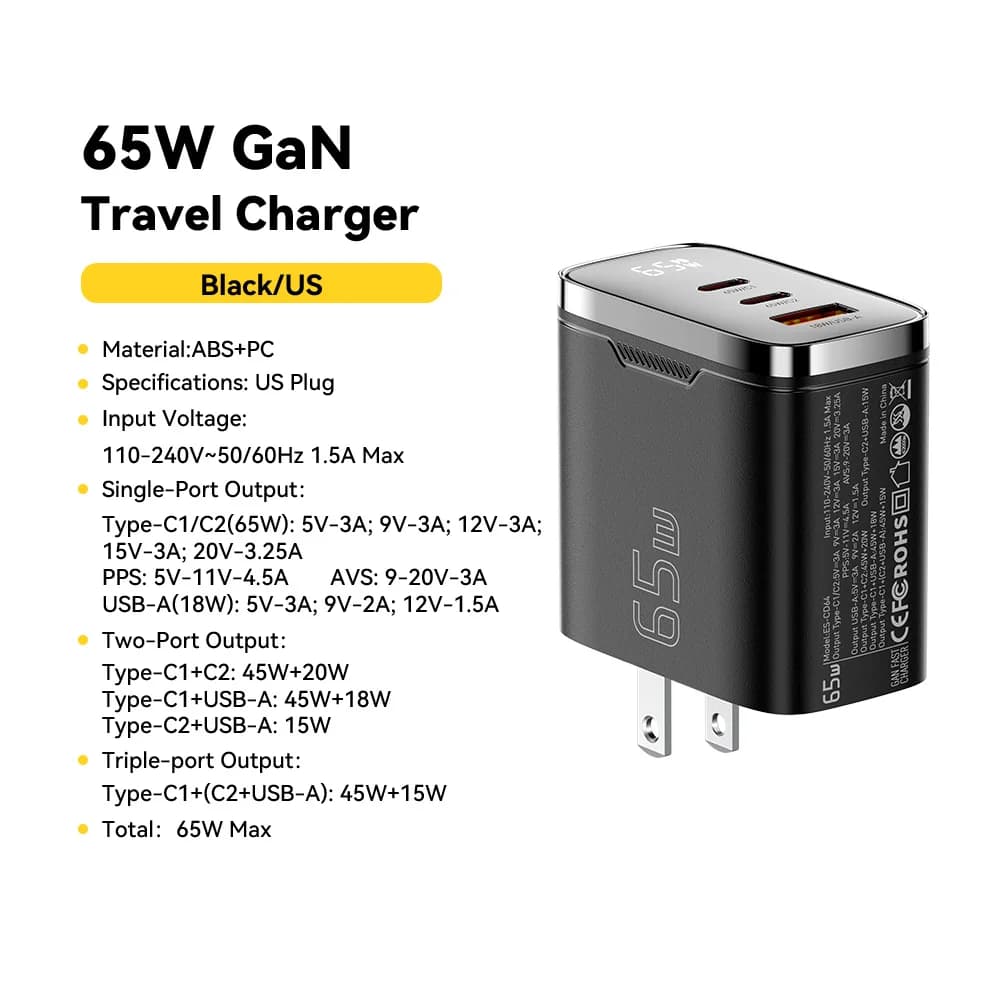 Carregador USB-C GaN 65W com Display Digital