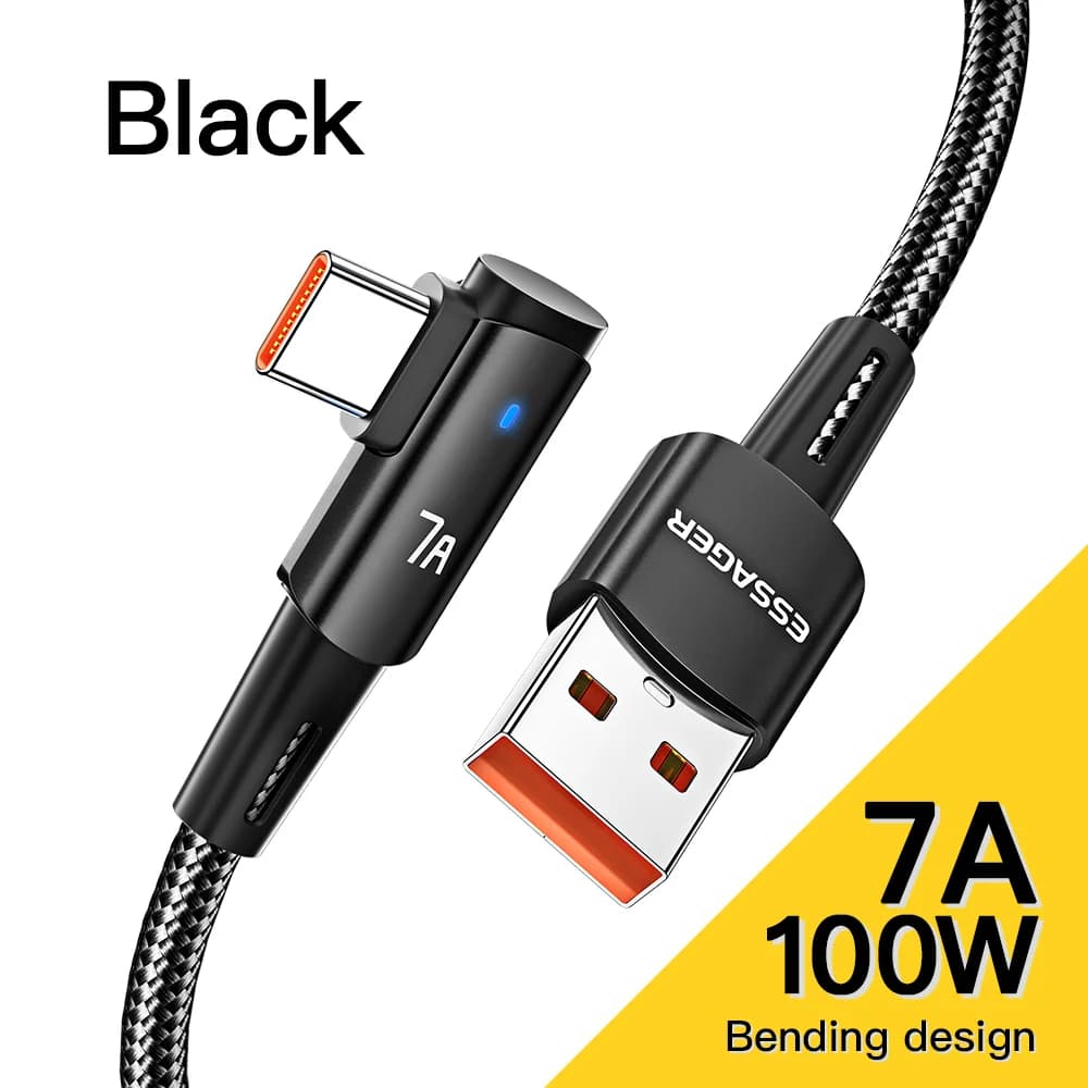Cabo de Carregamento Rápido USB-C para USB-C 100W Ângulo 90 Graus
