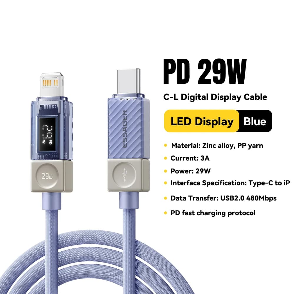 Cabo USB-C para Lightning com Display Digital