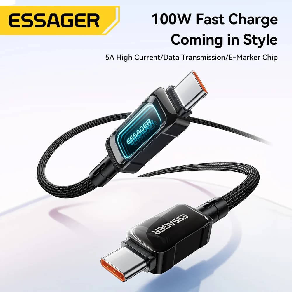 Cabo de Carregamento Rápido USB-C a USB-C LED de 100W