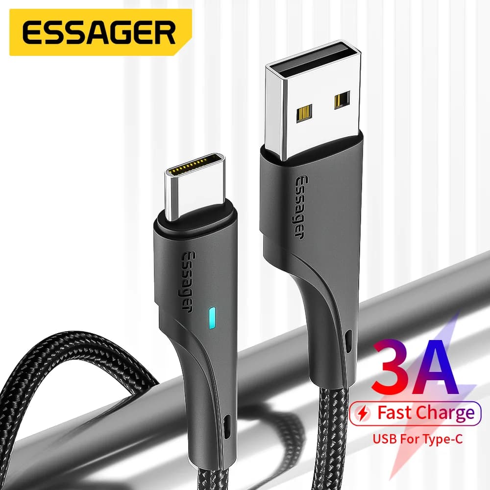 Cabo de Carregamento Rápido USB-A para USB-C 3A