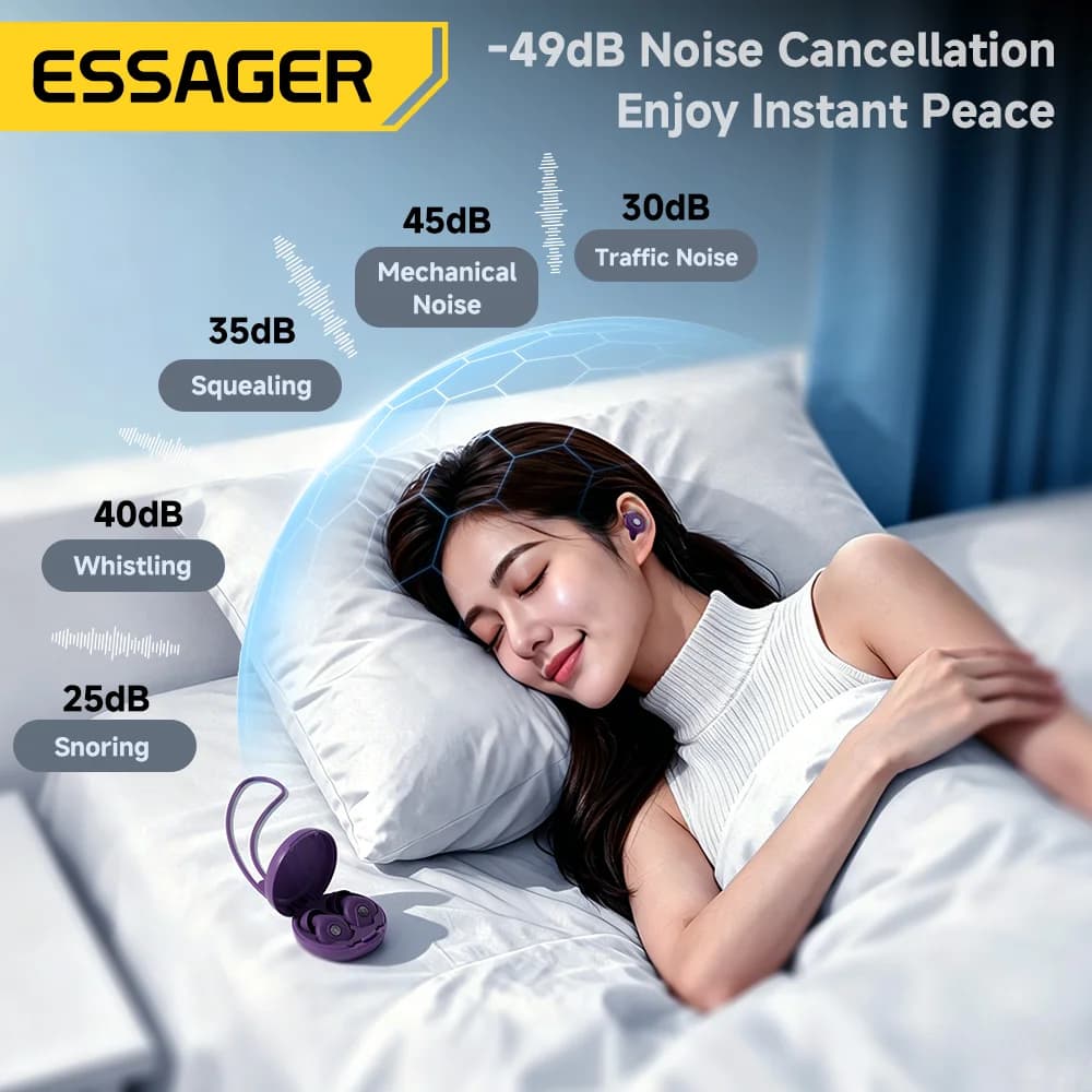 Protetores Auriculares de Silicone Macio para Dormir com Cancelamento de Ruído 45dB