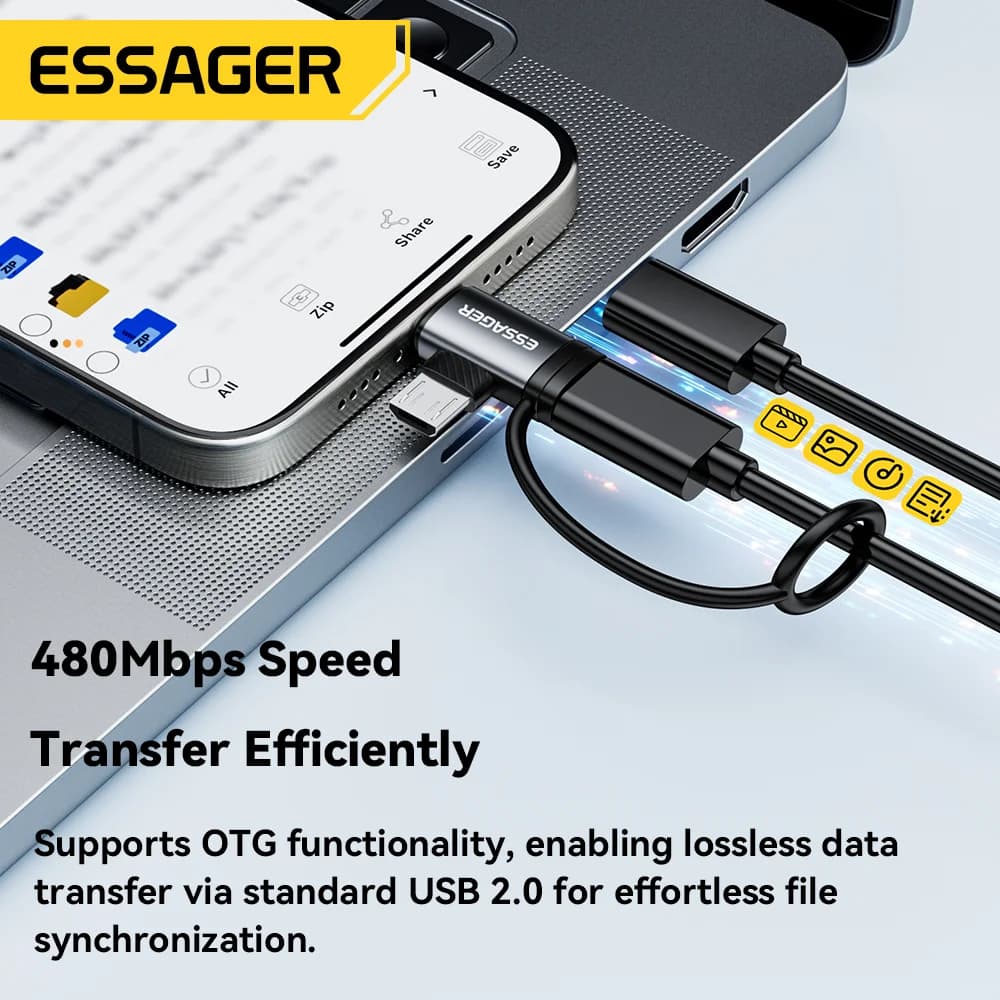 Adaptador 2 em 1 Lightning e Micro USB