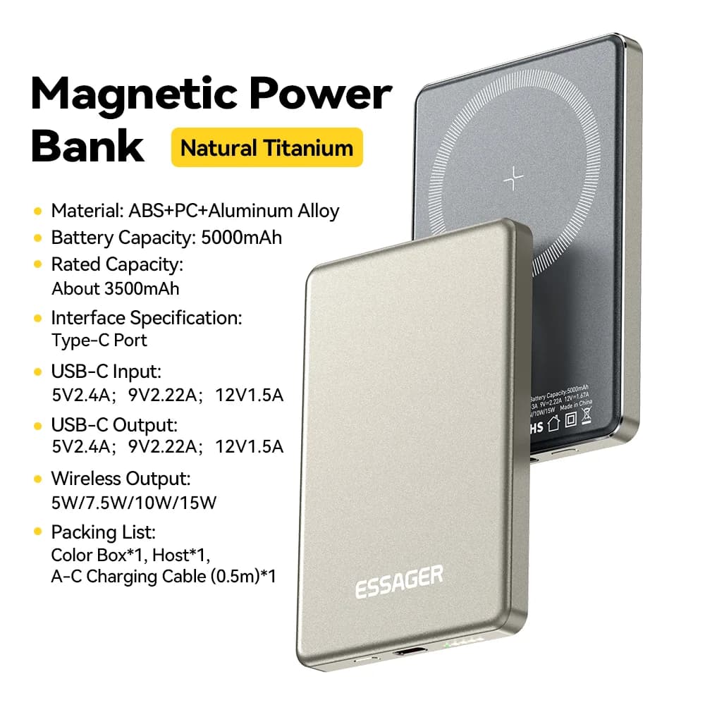 Carregador Portátil Wireless Magnético 5000mAh 20W