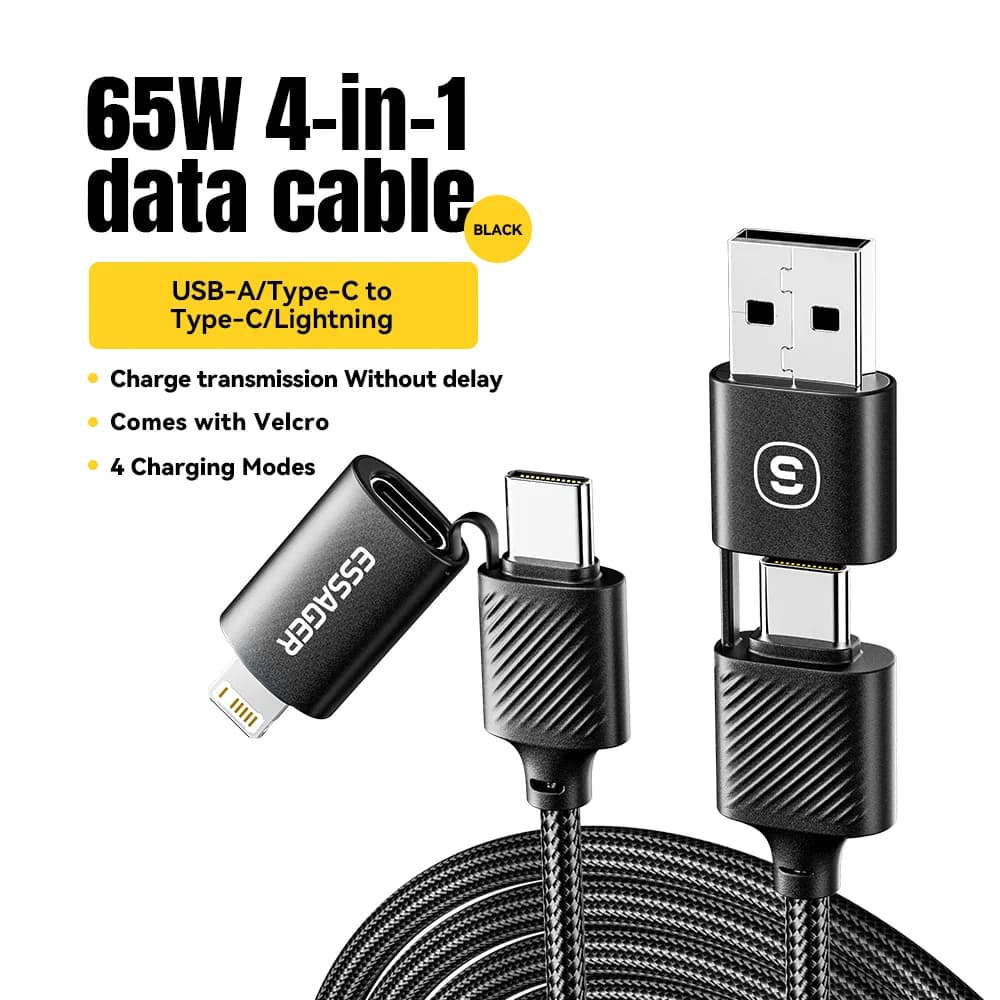Cabo USB-C 4-em-1, Carregamento Rápido PD 65W