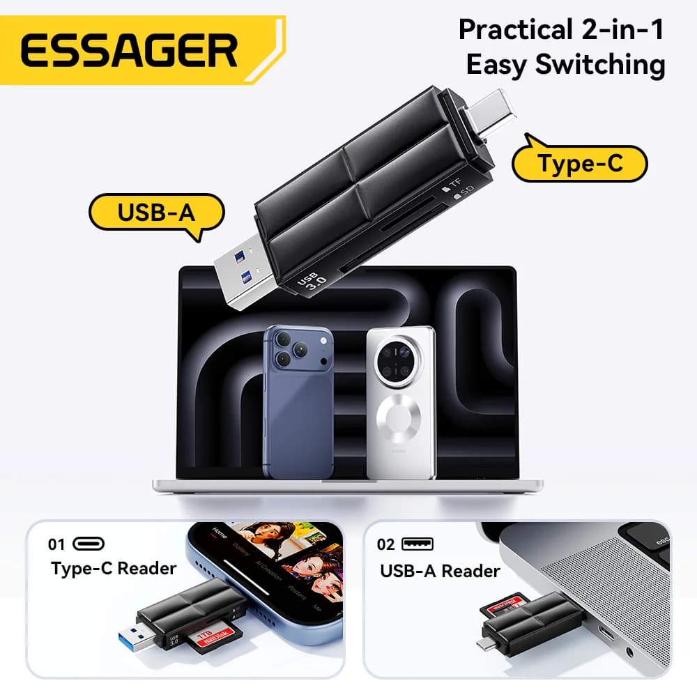 Leitor de Cartão SD/Micro SD USB 3.0 e Type-C