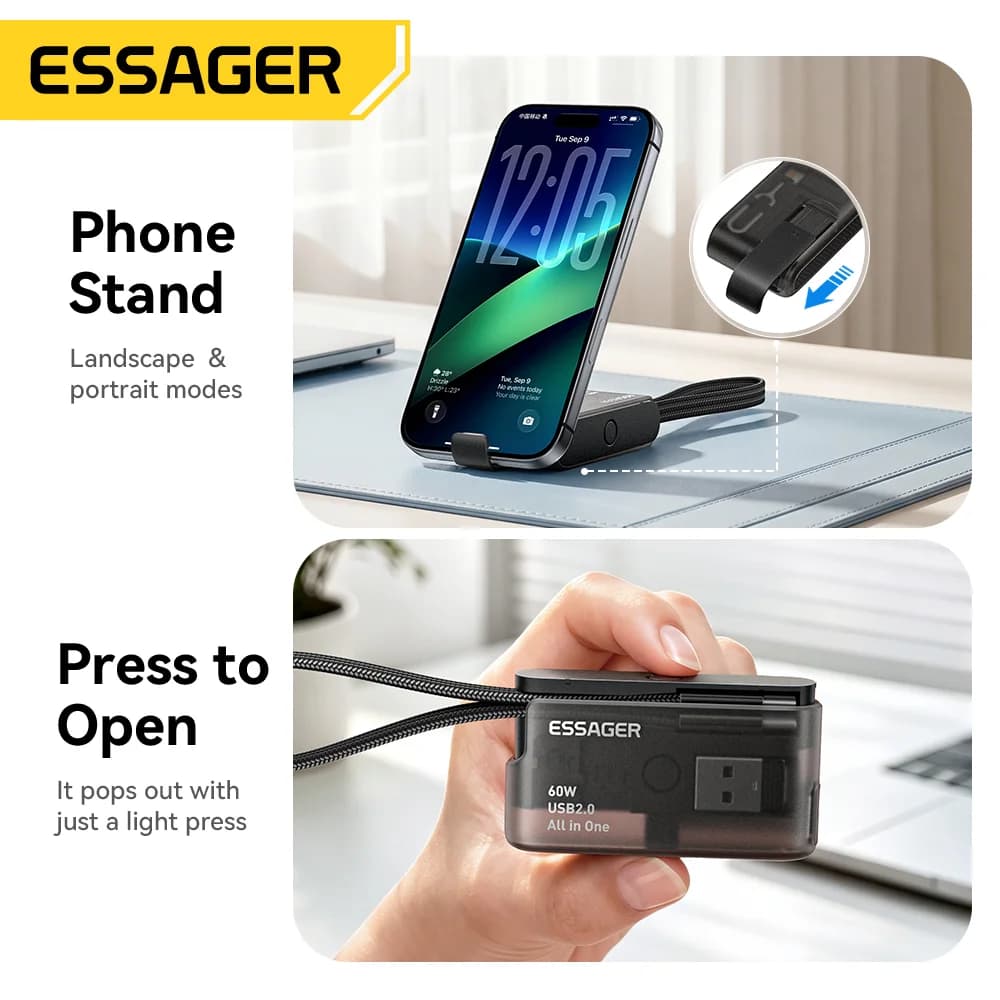 Kit de Cabo de Dados USB-C 60W com Caixa de Armazenamento para Viagem