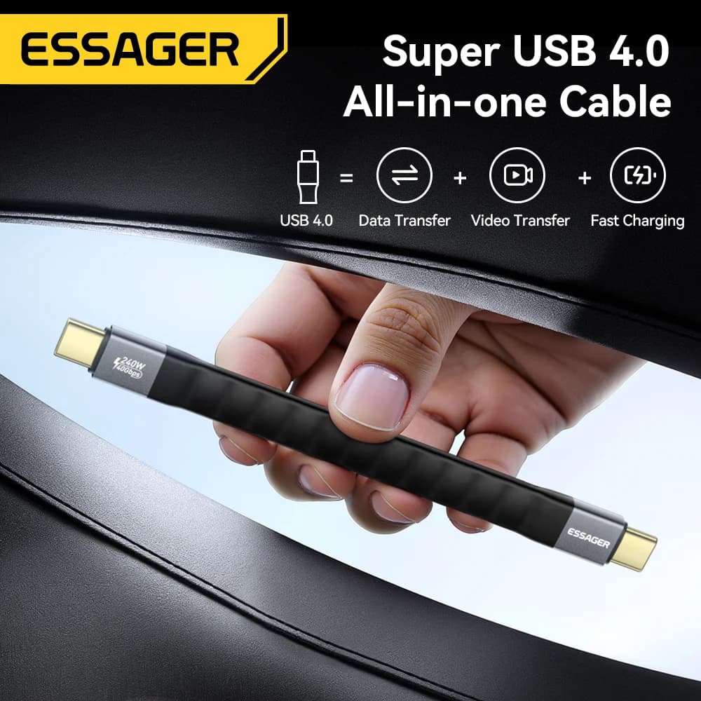 Cabo USB 4.0 Tipo-C, 240W PD, Vídeo 8K