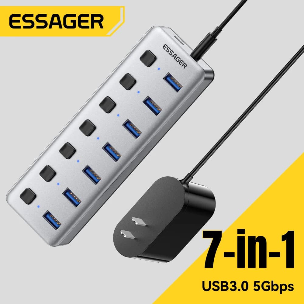 Hub USB 3.0 de 7 Portas com Adaptador de Energia 24W