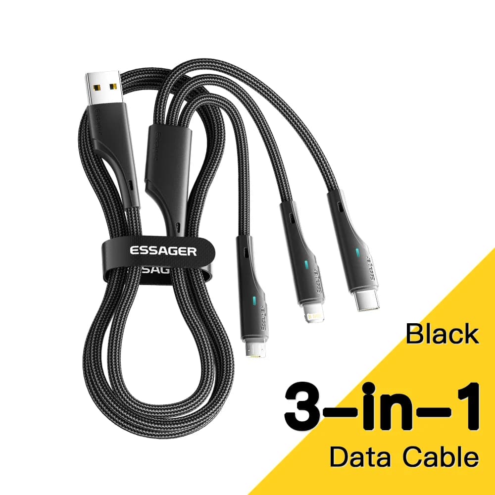 Cabo de Carregamento 3 em 1 USB-C Micro USB Lightning