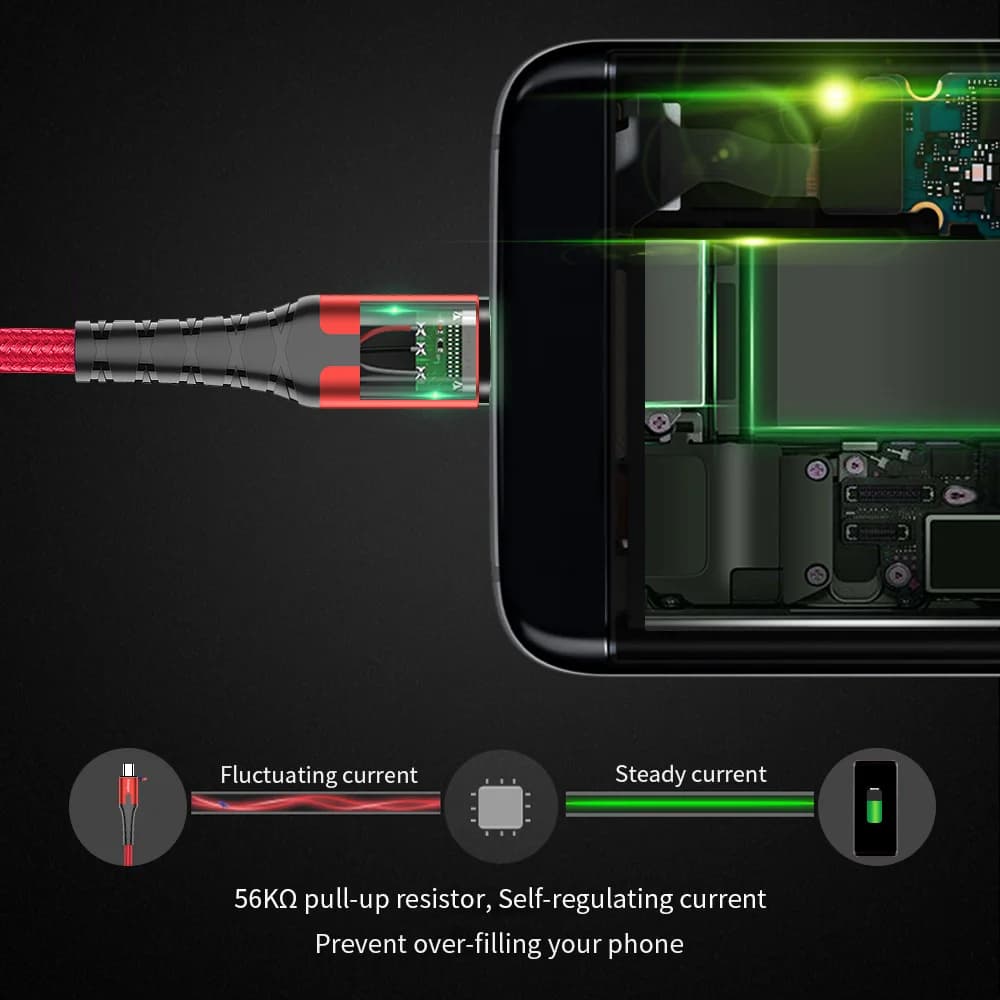 Cabo de Carregamento Rápido Micro USB LED, 2M/3M
