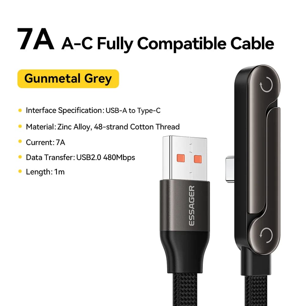 Cabo USB Tipo-C Dobrável de 100W com Suporte para Celular