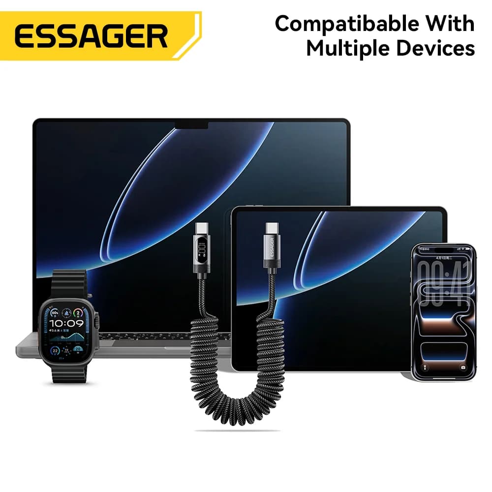Cabo Automotivo USB-C para USB-C 100W com Mola
