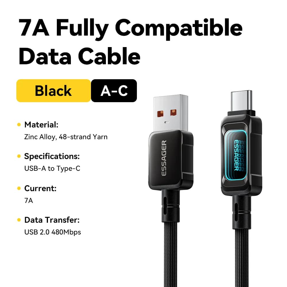 Cabo de Carregamento Rápido USB-C a USB-C LED de 100W