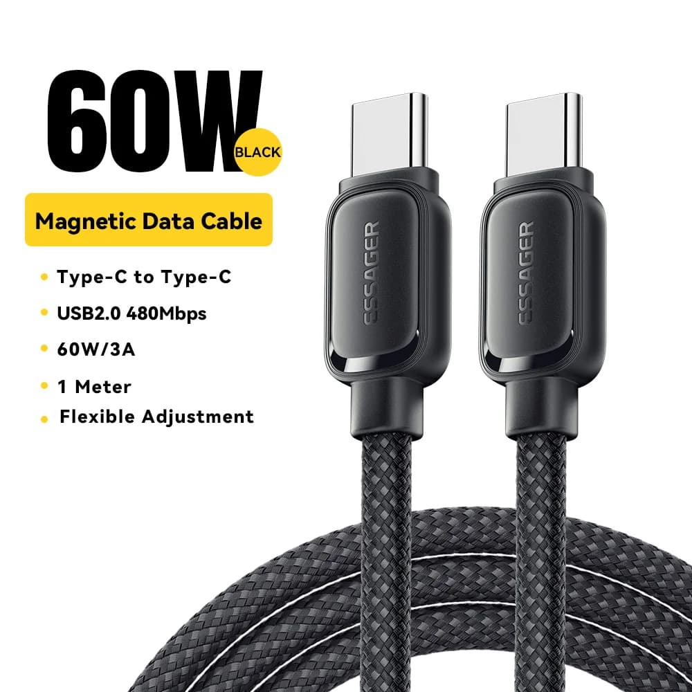 Cabo de Carregamento USB-C Magnético Anti-Enrolamento 100W