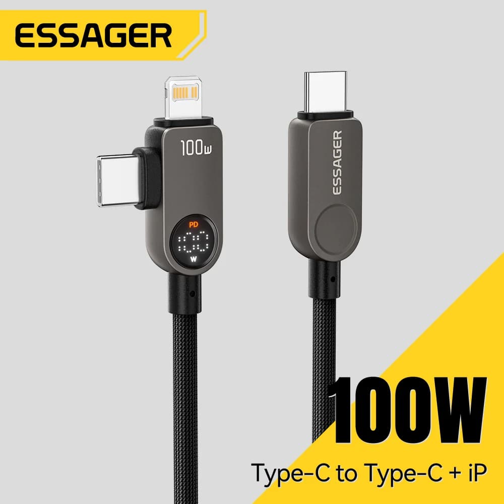 Cabo USB-C para Lightning 2-em-1, 100W PD