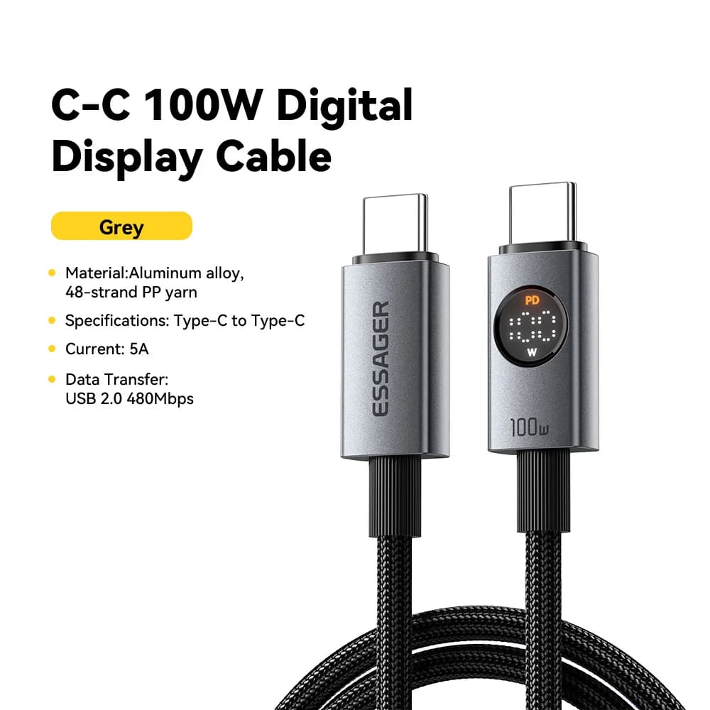 Cabo USB-C para USB-C de 100W com Display Digital