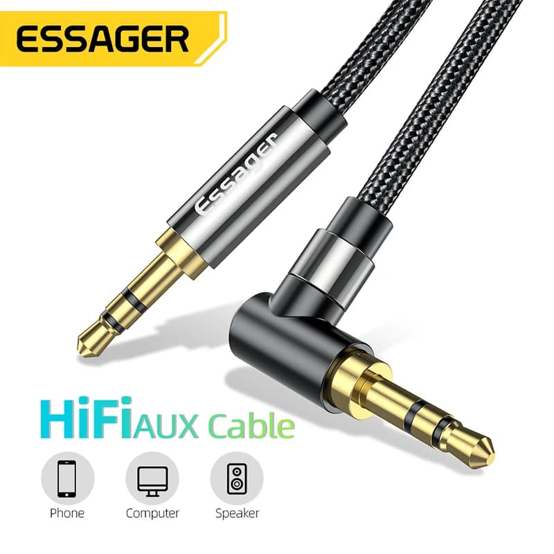 Cabo de Áudio Hi-Fi Aux com Conector Jack 3,5mm para Caixas de Som