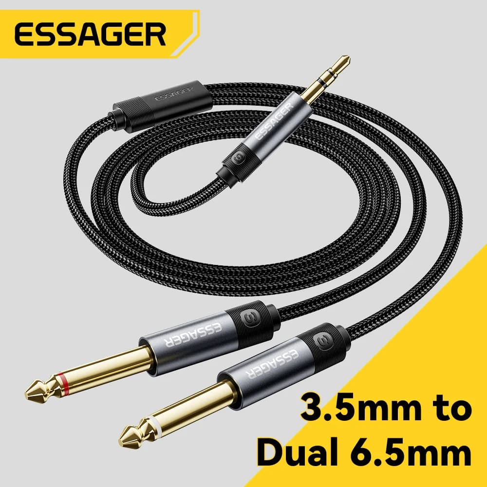 Cabo Adaptador de Áudio Estéreo 3.5mm para Duplo 6.35mm