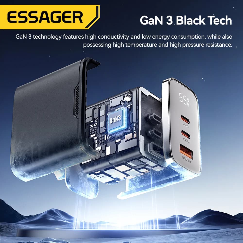 Carregador USB-C GaN 65W com Display Digital
