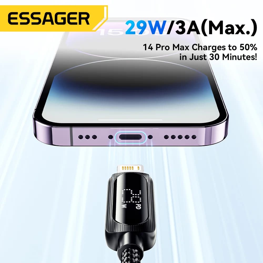 Cabo USB-C para Lightning 29W com Display Digital