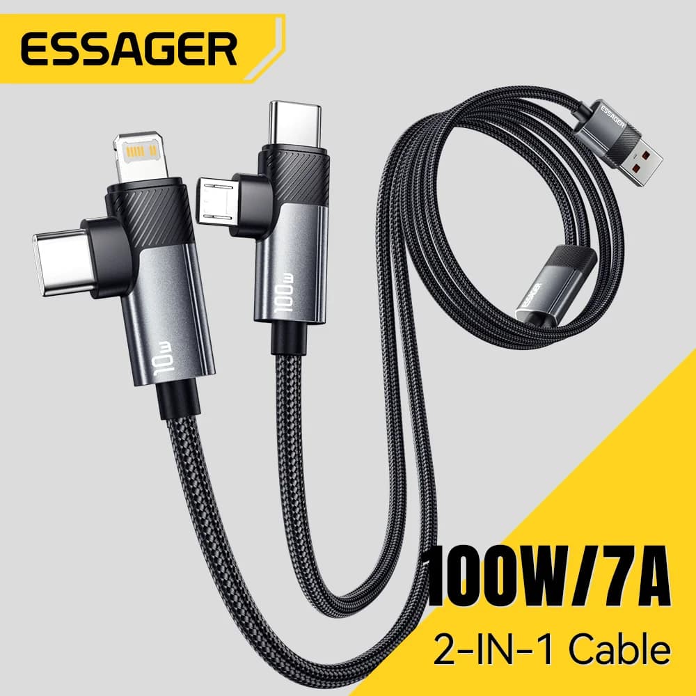 Cabo de Carregamento Rápido 2-em-1 100W Type-C e Lightning
