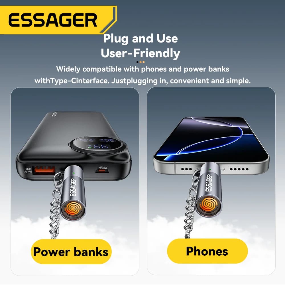 Mini Isqueiro USB-C com Fio de Tungstênio