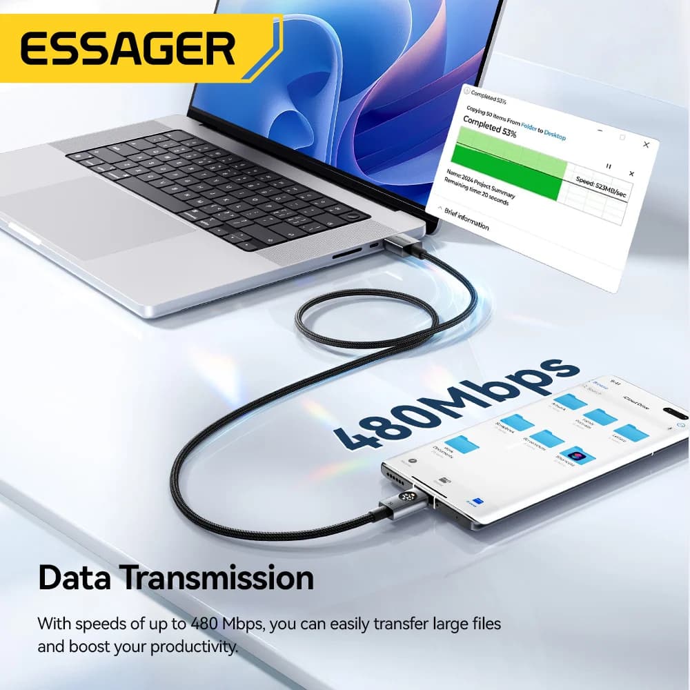 Cabo USB-C 7A 100W com Display Digital