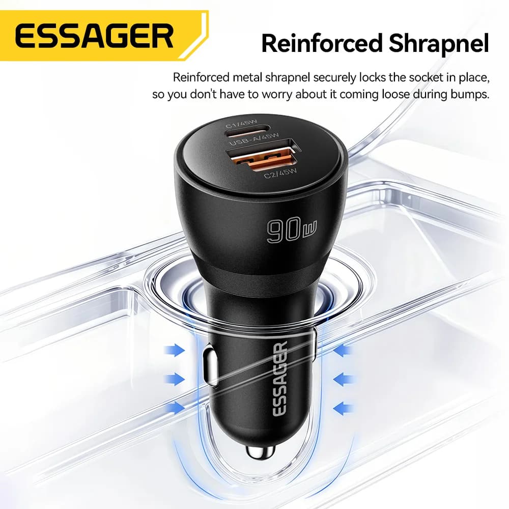 Carregador de Carro USB Type-C PD Rápido 90W