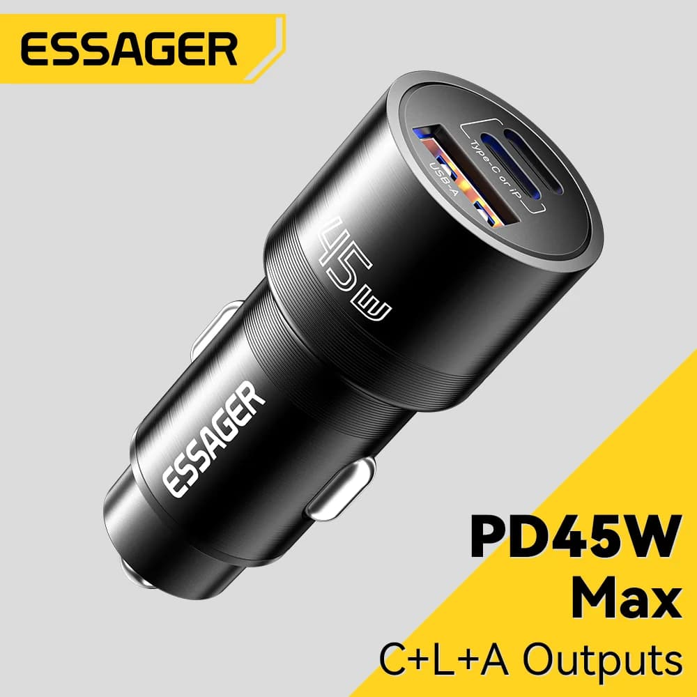 Carregador de Carro USB-C 45W com PD e QC 3.0