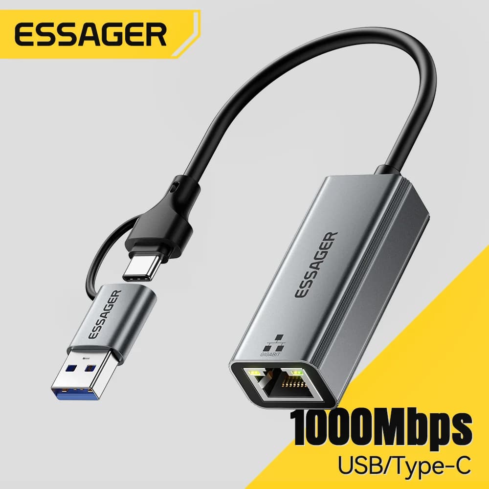 Adaptador Ethernet Gigabit RJ45 USB-A/Type-C 2-em-1