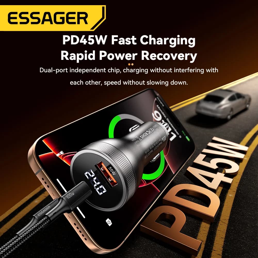 Carregador Automotivo USB-C 100W com Display Digital