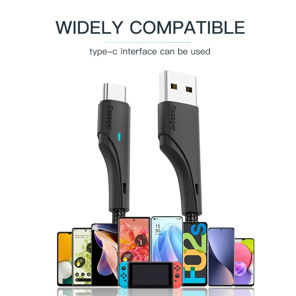 Cabo de Carregamento Rápido USB-A para USB-C 3A