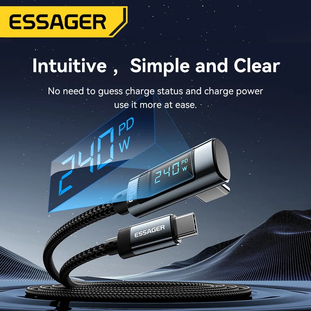 Cabo USB-C para USB-C de 240W com Ângulo de 90 Graus