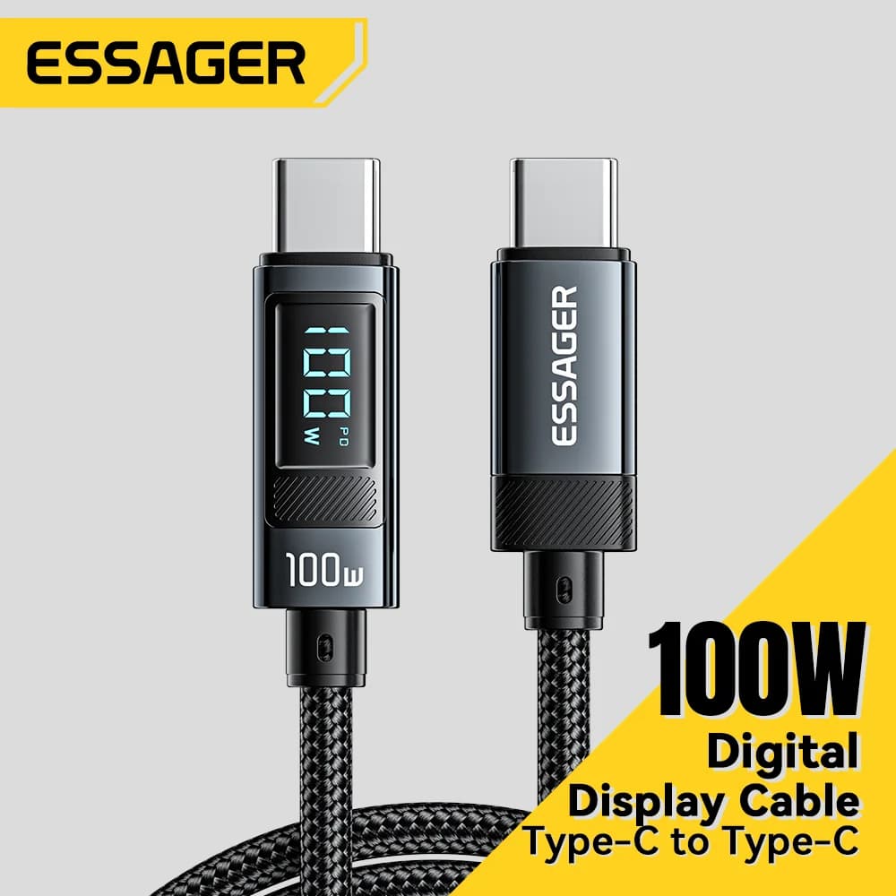 Cabo USB Type-C 100W com Ângulo de 90° e Display LED