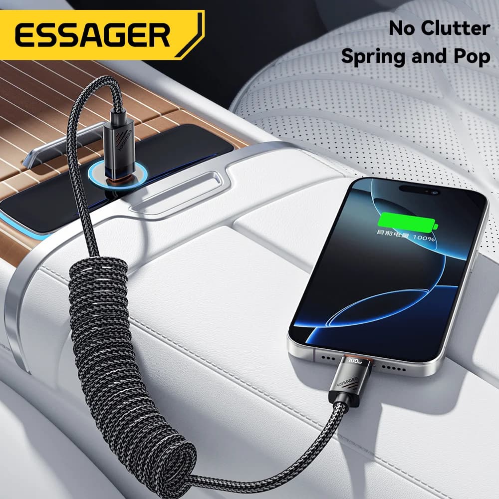 Cabo Espiral USB-C para USB-C de Carregamento Rápido 100W