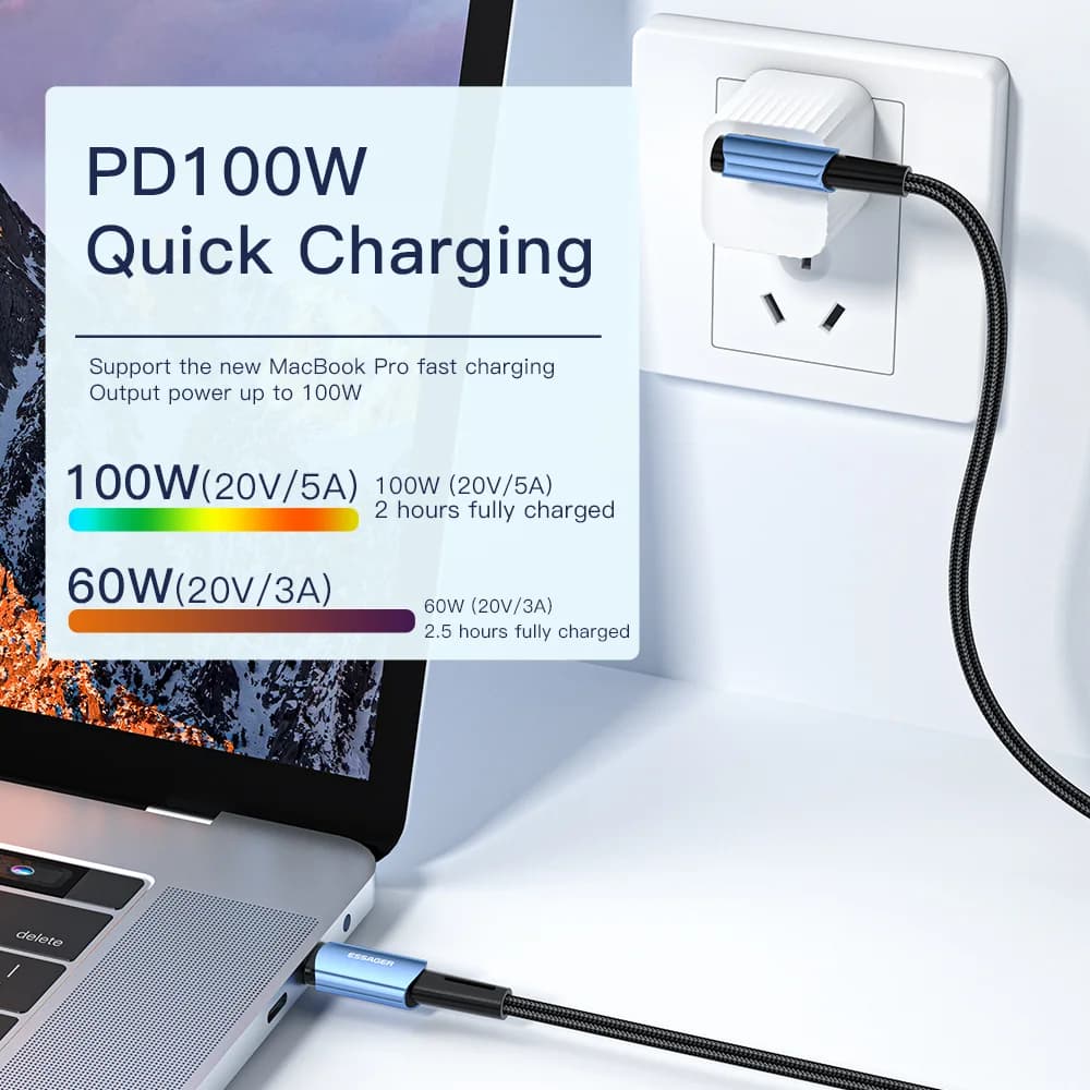 Cabo de Carregamento Rápido USB-C para USB-C 100W Ângulo 90 Graus